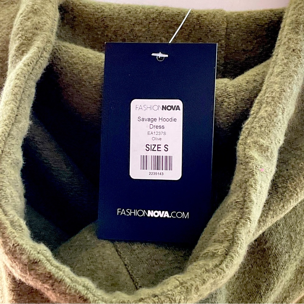 Savage Olive Green Sweater Hoodie Dress Faahion Nova - Picture 3 of 3